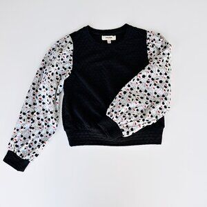 Anthropologie Porridge Black Textured Blouse with Printed Arms-XSP